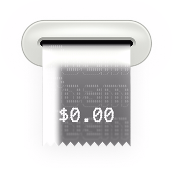 Price tag showing clear, transparent pricing with no hidden charges crossed out